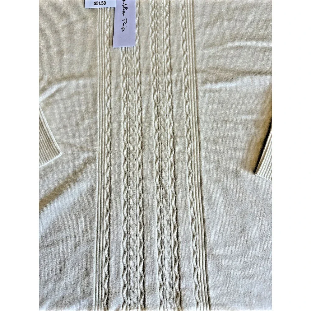 Melissa Paige Plus Size Cable-Knit Dropped-Shoulder 3/4-Sleeve Sweater Beige 1X